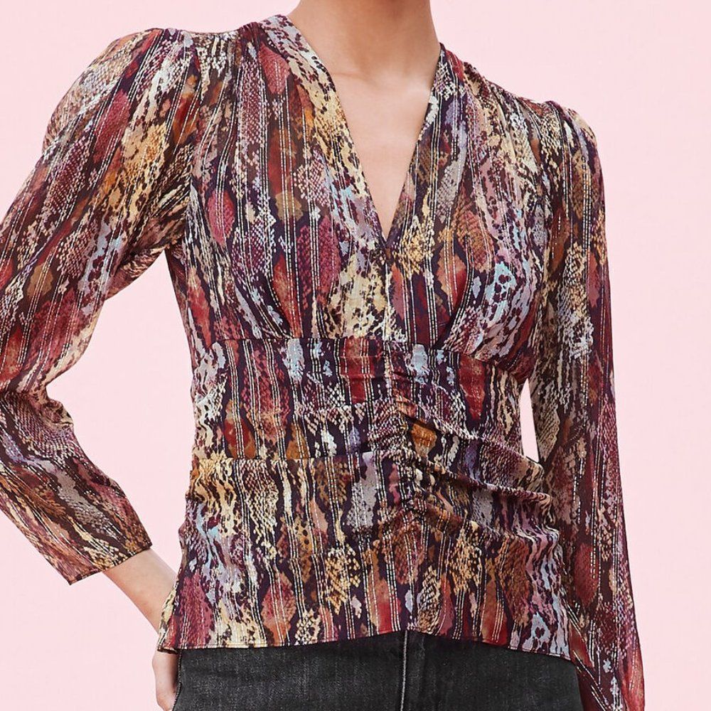 Rebecca Taylor Watercolor Snake V-Neck Top